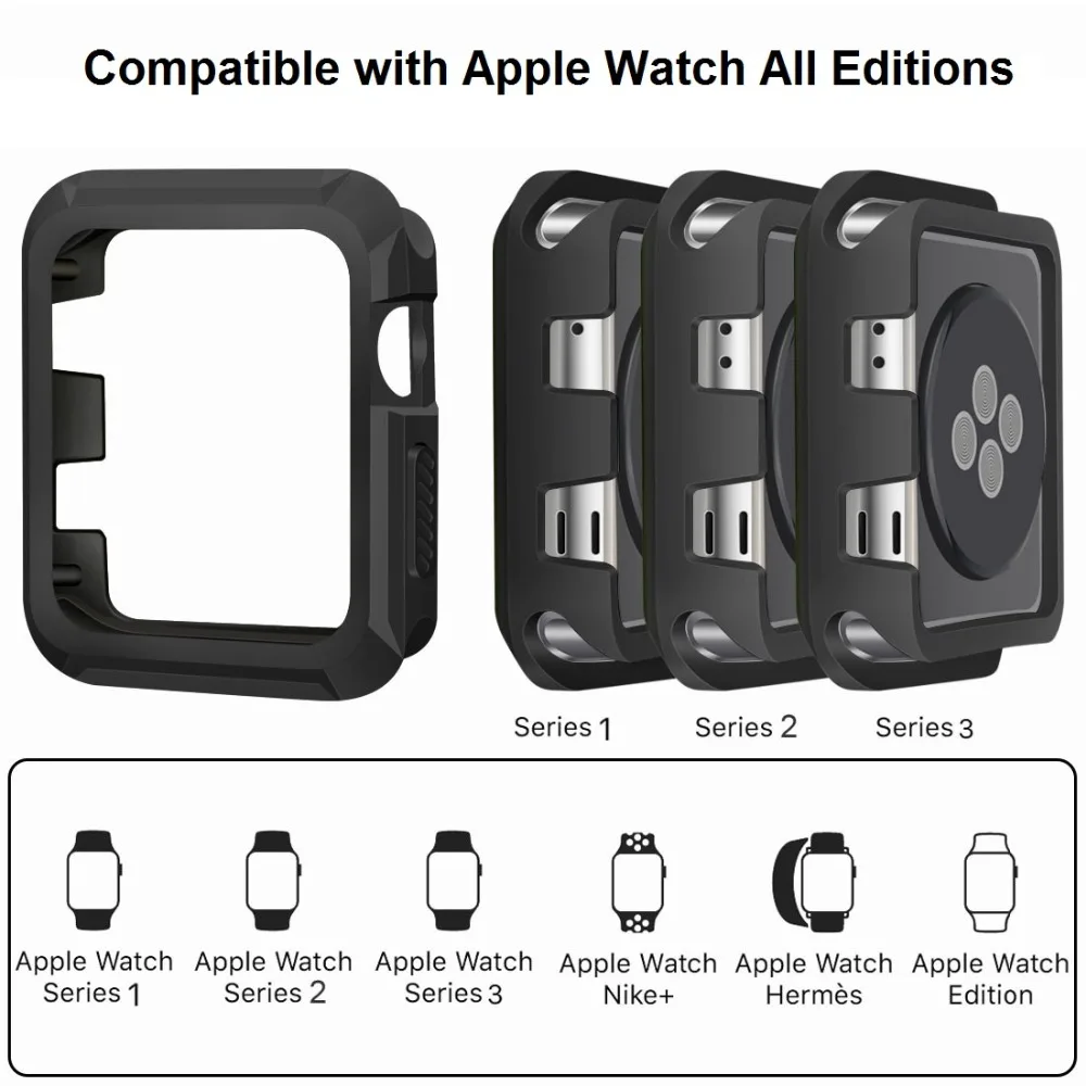 

Double Color Silicone Rubber Skin TPU Soft Cases Covers for Apple iWatch Series 1/2/3 38mm 42mm without Screen Protector