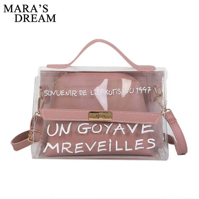 

Mara's Dream 2019 New Transparent Jelly Packet Female Korean Version of The Lock Letter Handbag Shoulder Bag Messenger Bag