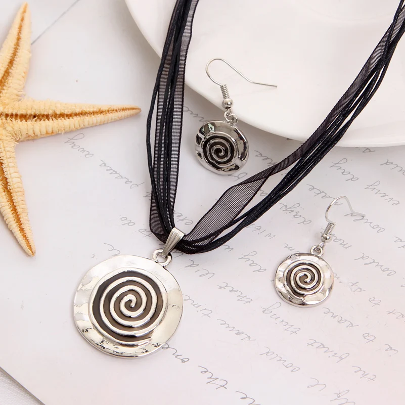

Fashion Soomth Face African Beads Jewelry Set Ribbon Chain Pendant Necklace Circle Drop Earrings Wedding Jewelry Sets For Women