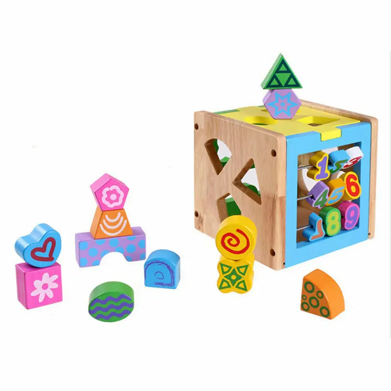 

Free Shipping Children's Multi-function Box Kids Learning Intelligence Shapes Block Matching Wisdom House Baby Wooden Toys