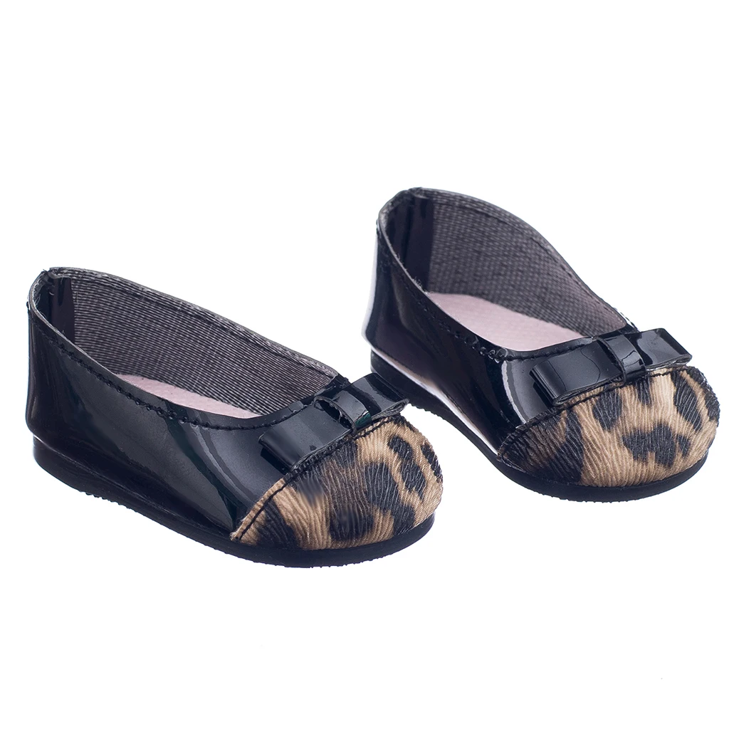 

Super Adorable Black Leopard Pump Dolly flat Ballerina Our Generation Girl Journey Shoes for 18 inch Dolls Accessory Great Gift
