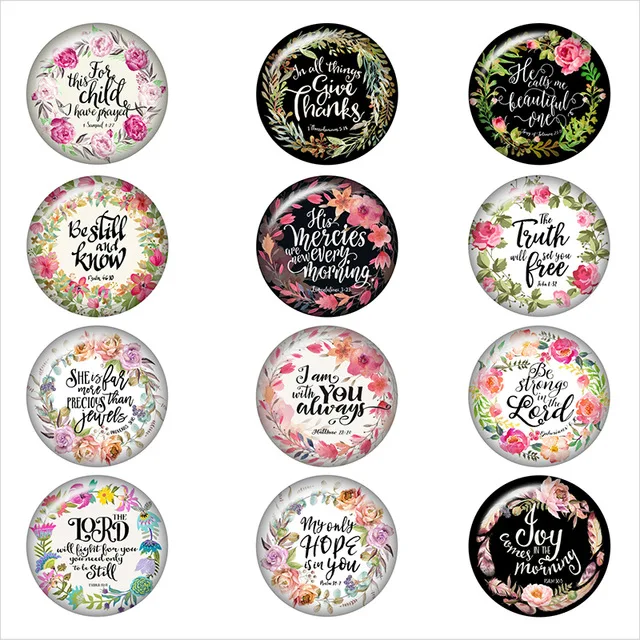 

50PCS Charm Flower LORD FAITH JOY Glass Button Snap Jewelry Charm Fit For DIY 18mm Snap Jewelry Button Bracelet&Necklace Jewelry