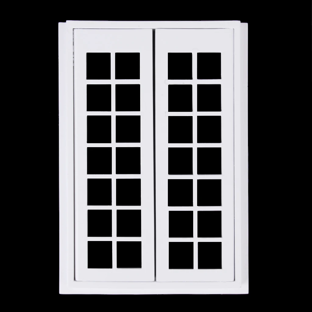 1 Set 1/12 Dollhouse Miniature Exterior Wooden French Door for Dolls House Bedroom Living Room Furniture Toy