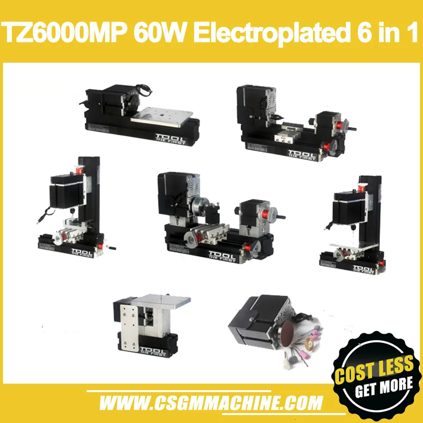 

TZ6000MP 60W Electroplated Metal 6 in 1 Mini lathe/60W,12000rpm Mini 6in1 Metal lathe Machine/Lathe kit
