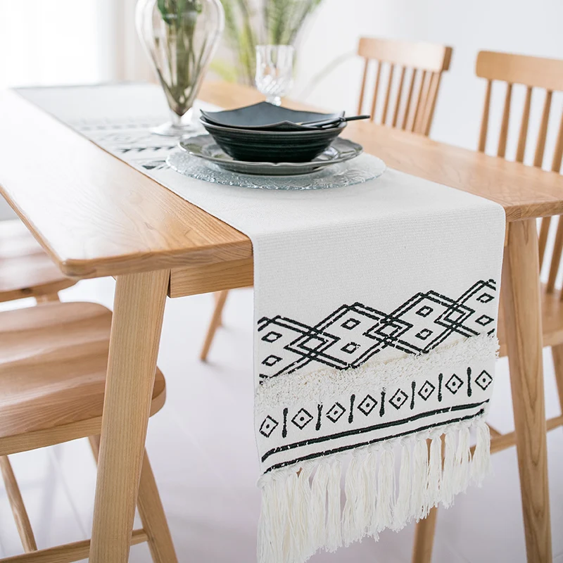 

Cotton Knitted Table Runner Nordic Modern Table Cover Runner for Dinning Room Geometric Pattern Bed Towel TV Cabinet Tablecloth