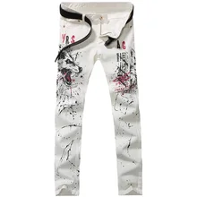 2017 new fashion straight leg jeans long men male printed denim pants cool cotton designer good