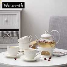 Wourmth рельефный фарфор Британский послеобеденный черный чайный сервиз экологически чистый стеклянный чайник и керамические чайные чашки и блюдца с ложкой