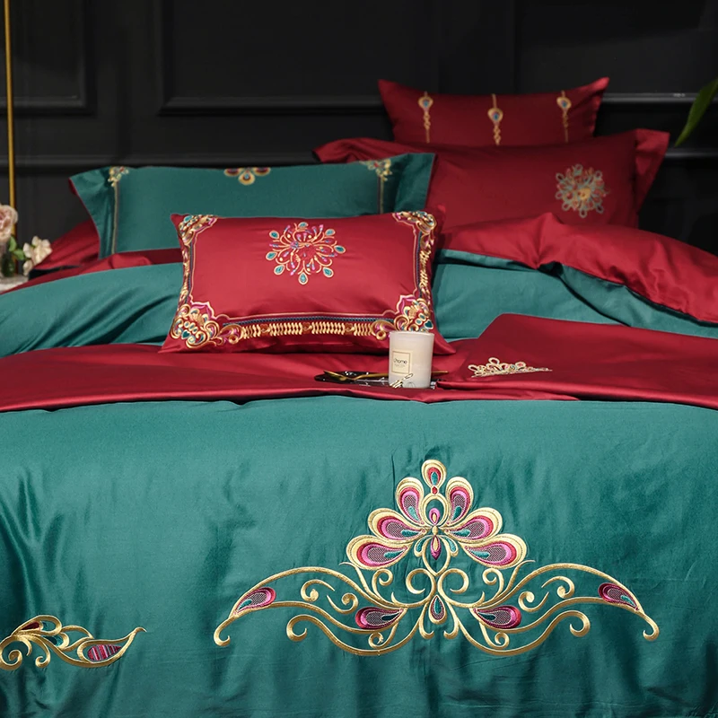 Waliicorners 4/7pcs Luxury Egyptian cotton bed linen sheets Royal Embroidery Bedding Set duvet covers India style bedclothes 13 KG0B2633