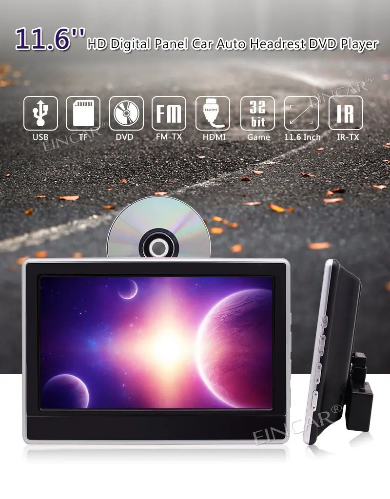 EinCar 11.6'' LCD Screen Car Headrest DVD Gaming Monitor HDMI Port Tablet Seat Headrest Support 32