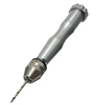 

Useful Mini Micro Aluminum Hand Drill Drilling With Keyless Chuck +10 Twist Drills Bits Silver