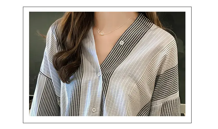 2019 Autumn Women's Striped Shirts Womens Tops And Blouses Fashion Long Sleeve Shirt Plus Size V-neck Blusas Chemise Femme (14)