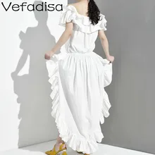 Vefadisa женское платье с вырезом лодочкой и коротким рукавом, женское белое однотонное асимметричное платье, женское летнее платье с оборками, летнее платье ZQY299A