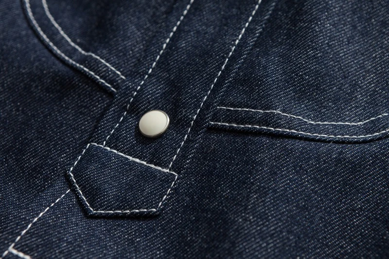 Vintage Collarless 9oz Denim Work Shirt Men/'s Jean Shirts Selvage White Listed