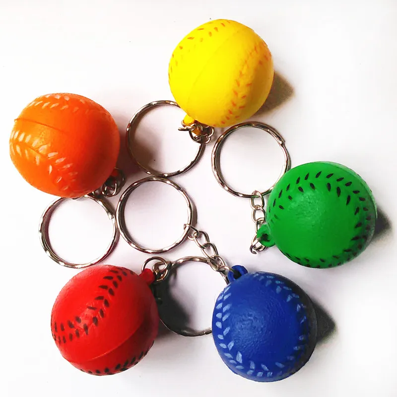 

100pcs/lot 3 cm PU Baseball Key Chain Yellow Romantic Keyring Car Key Chain Bag Key Rings Good Wishs Gifts Flash Bright Chain