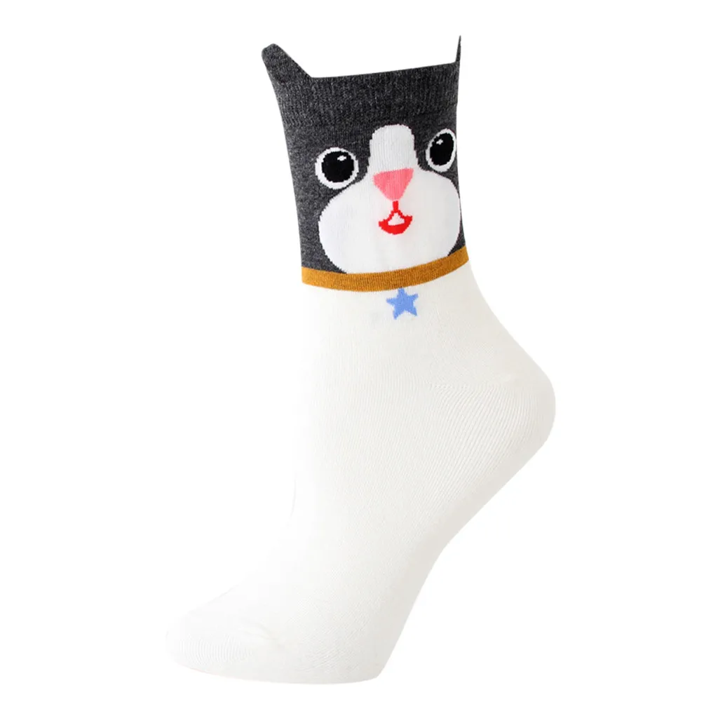 Хлопковые носки; повседневные короткие носки; женские носки с изображением кошачьих ушей и животных; W708 - Цвет: White