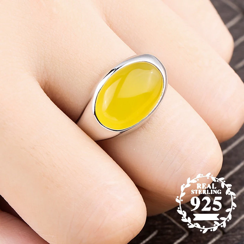

10*14mm NOT FAKE S925 Sterling Silver Ukraine Amber Rings Exaggerated Rings health rich lithuania Retro Handmade