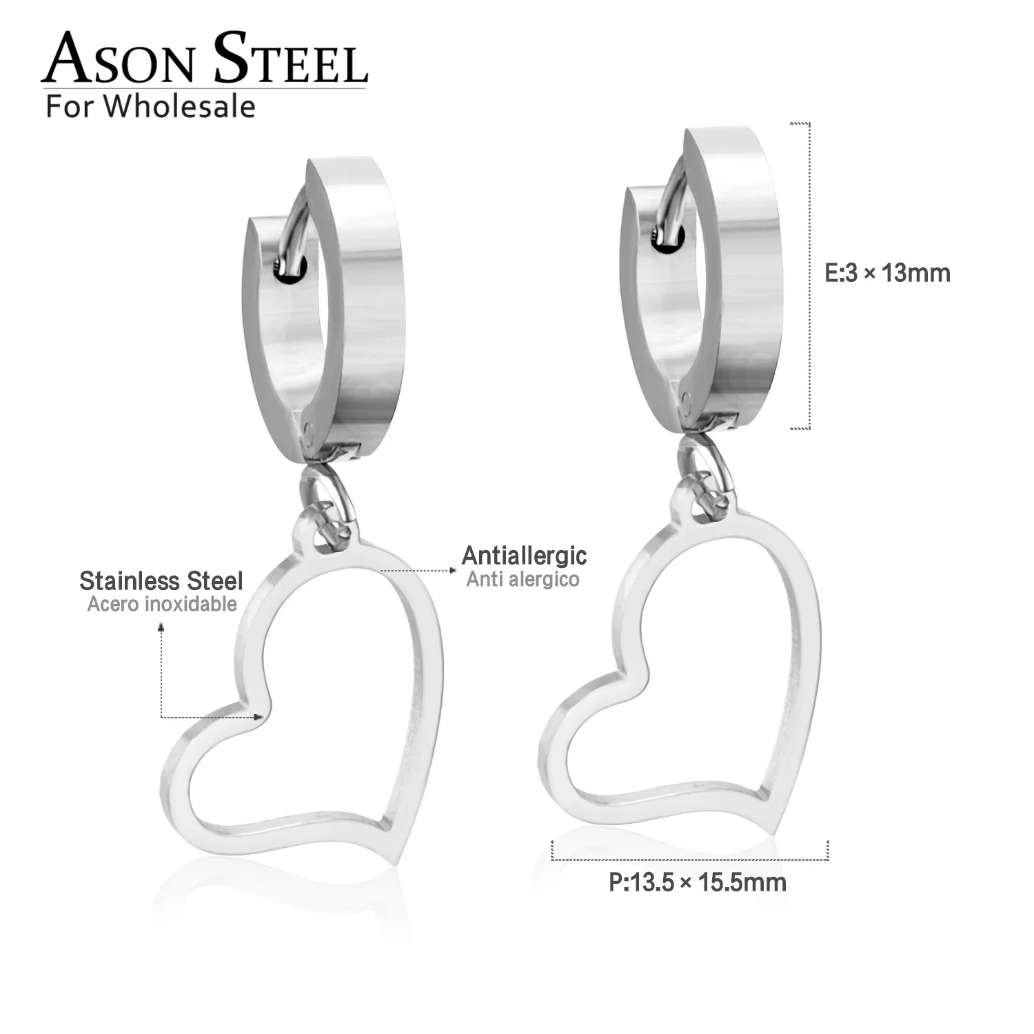 Женские круглые серьги кольца ASONSTEEL из нержавеющей стали с подвеской в виде