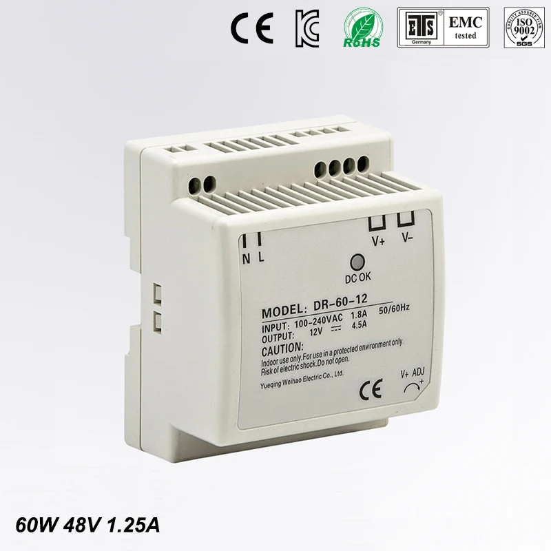

Reliable performance top quality low price 1.25amp 60watt LP-60-48 single output Din Rail mounting 48v switching power supply