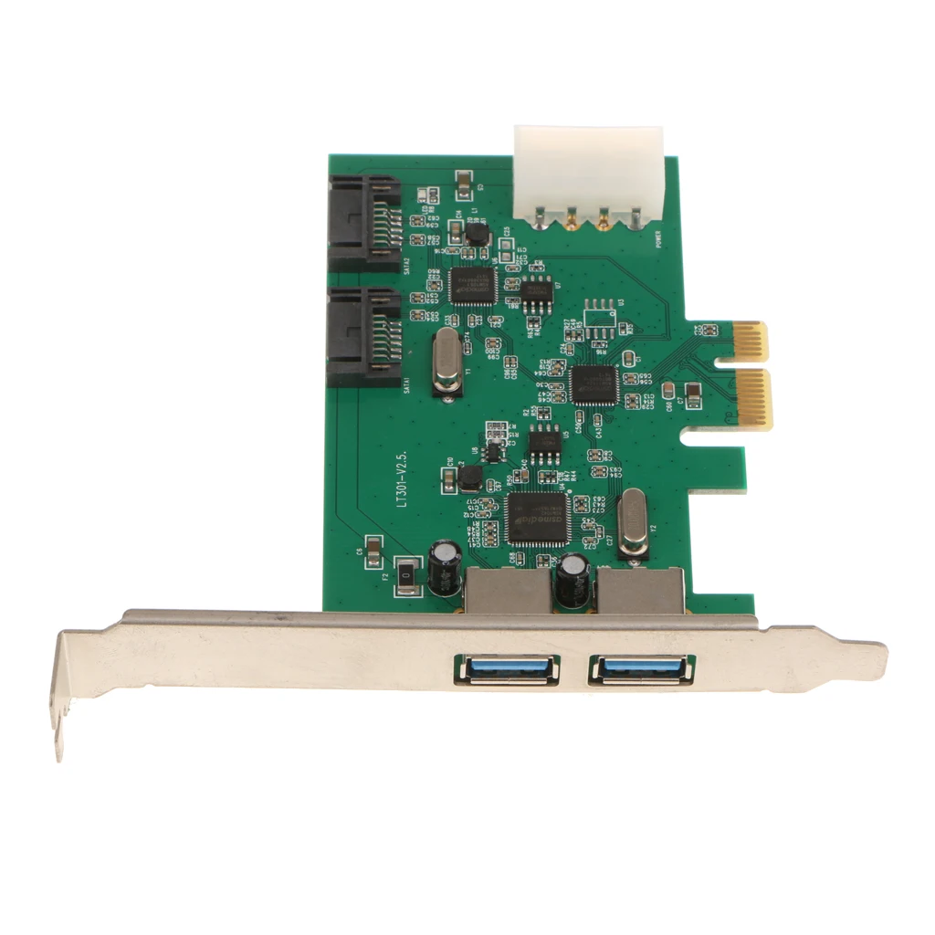 PCI-E to 2Port USB3.0+2Port SATA3.0 PCI Express Expansion Card for Desktops