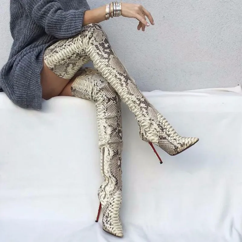 as Serpent As Bout Picture De Femmes Bottes Catwalk Longues Femme Cuisse Mode Picture La Motif Pointu Chaussures Sexy Discothèque Haute Talons Fu3KcTl1J