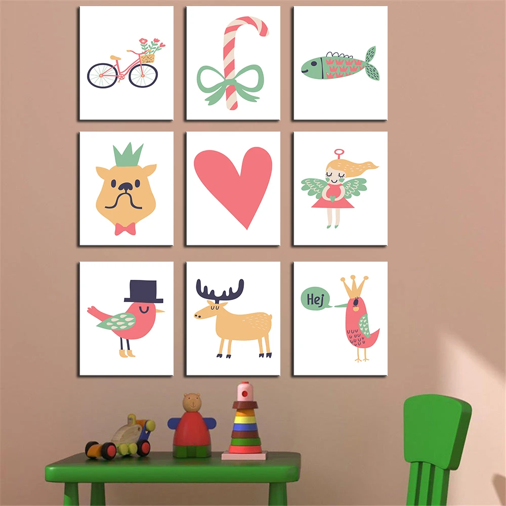 

DPARTISAN beauty 9 PCS full set kids room nordic oil painting Prints Painting on canvas No frame Pictures Decor For Living Room
