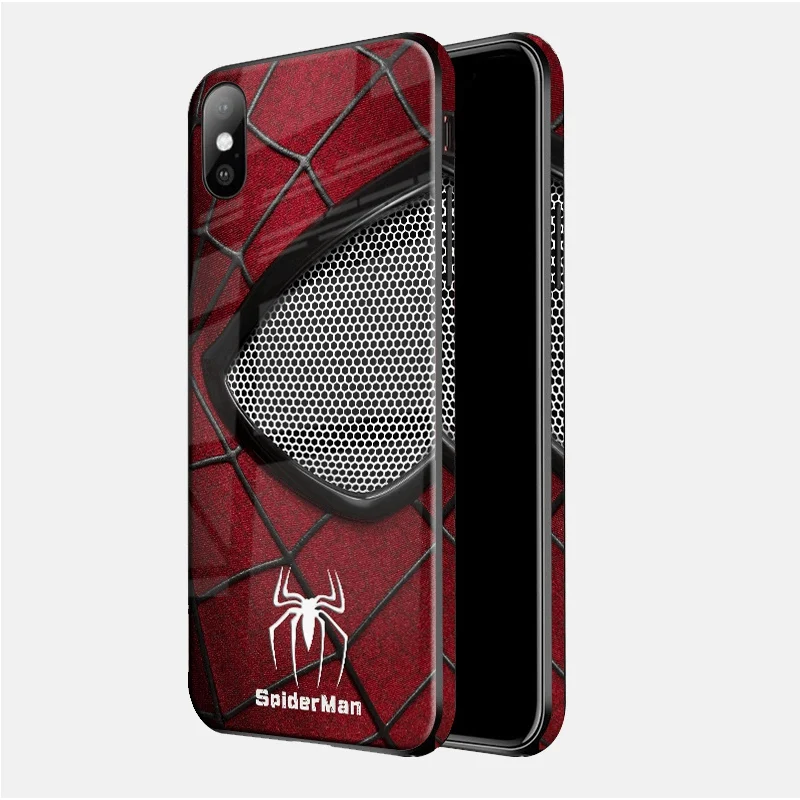 Роскошные стеклянные чехлы для телефонов с супергероями для iPhone 8, 7, 6s Plus, XS Max, XR, 10, 8 Plus, 7 Plus, чехол с логотипом Marvel, Мстители, Человек-паук, Супермен - Цвет: SPIDER2