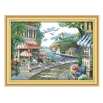 

Joy Sunday cross stitch kits seaside coffee DMC14CT11CT cotton livingroom hotel lobby restaurant office painting factory sale