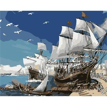 Корабли DIY Цифровая живопись маслом по номерам работа Украшение стен Идеальный Рождественский подарок на день рождения P389