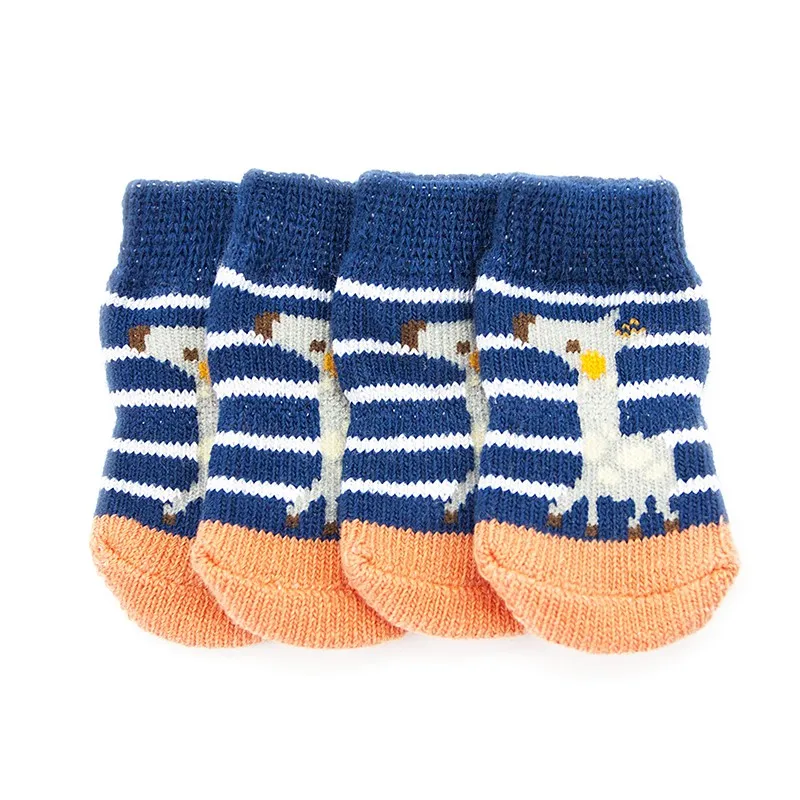 4 шт., вязаные носки для домашних собак, рождественские Нескользящие хлопковые носки с рисунком, Теплые Носки с рисунком лап, размеры s, m, l, xl - Цвет: Синий