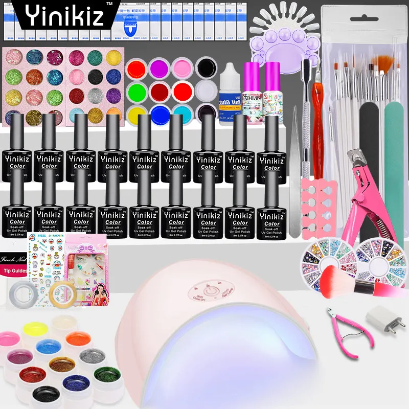 

Yinikiz Primer Gel Top Base Coat 36w Uv Gel Lamp Nails Kit Makeup Brush Nail Gel Varnish Lacquer Nail Dryer Set