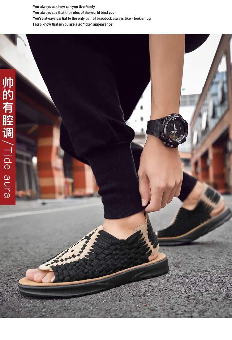 ISSACOCO/мужские летние тапочки; мужская обувь на плоской подошве из искусственного плетения; Уличная Повседневная обувь; высококачественные Нескользящие сандалии для взрослых; пляжные