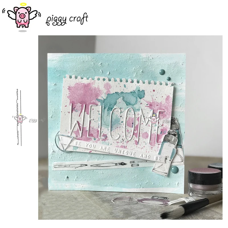 

Piggy Craft metal cutting dies cut die mold 2Pcs Book label edge Scrapbook paper craft album card punch knife art cutter die