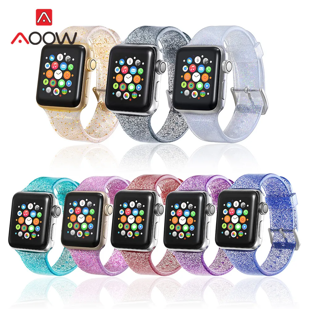 Блестящий силиконовый ремешок для часов Apple Watch 38 мм 42 40 44 прозрачный Сияющий