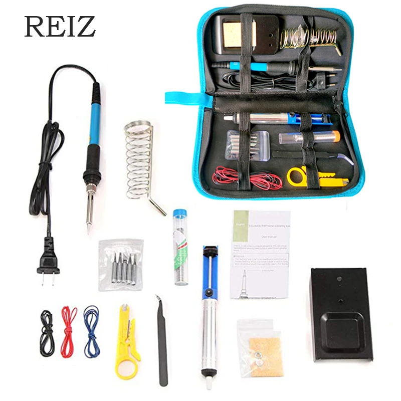 

REIZ 15 in 1 Adjustable Temperature Welding Tool EU/US 60W Electric Soldering Iron Kit Digital Multimeter Tweezers Plier Repair