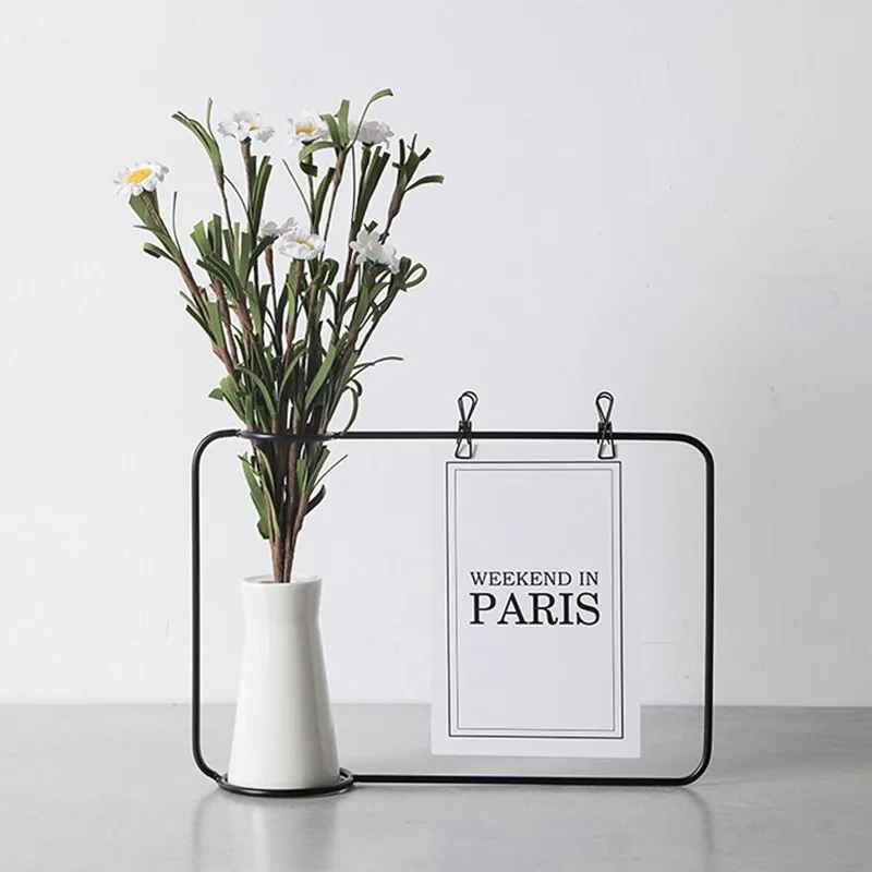 

Ceramic Vase Garden Flower Pot Nordic Plant Flower Vase Iron Racks Picture Frame DIY Desktop Vase Container Home Decoration Gift