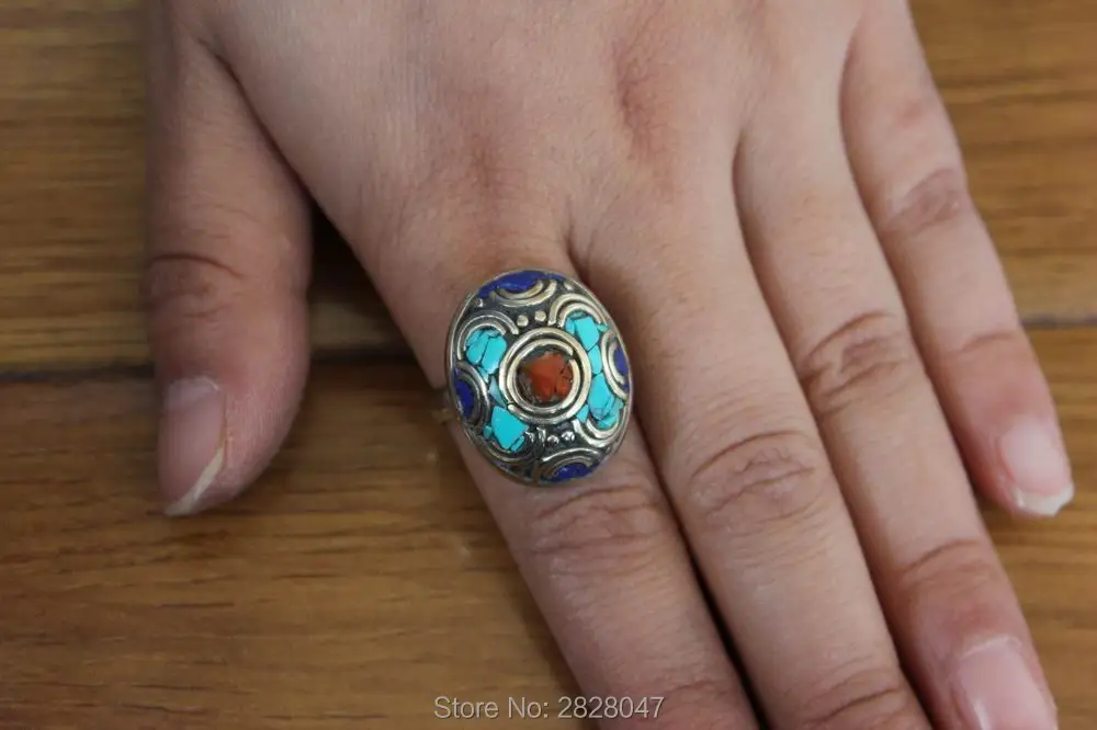 Rg001 Ограниченная серия Anel Masculino кольца Этнические тибетские цветные камни овальные открытые Регулируемые кольца ручной работы ювелирные изделия в непальском стиле