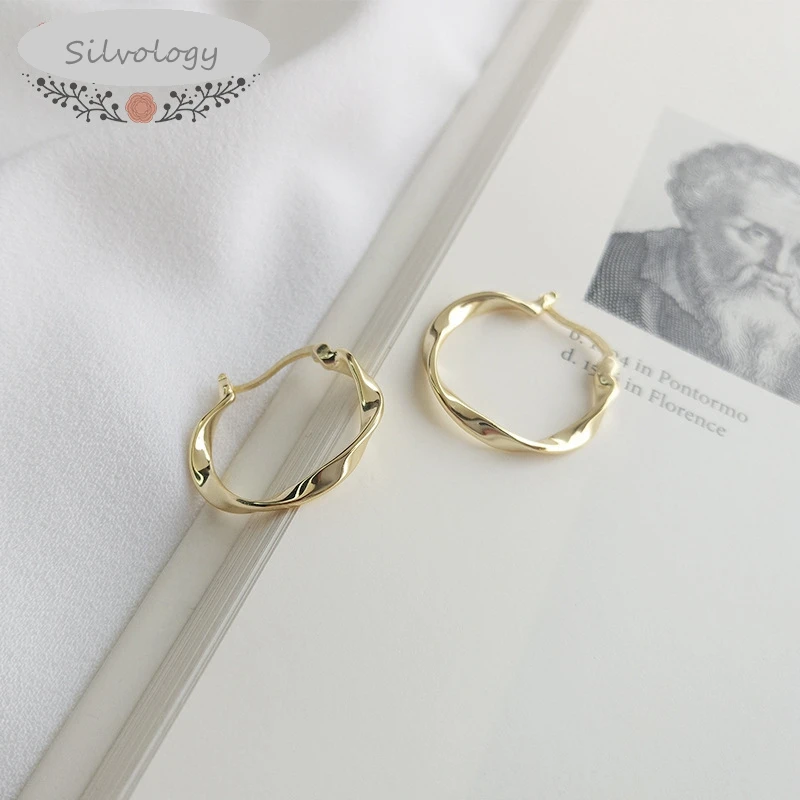 Silvology 925 пробы серебристый неправильной формы искажения серьги-кольца золото креативный темперамент новые женские серьги 925 ювелирные изделия подарок