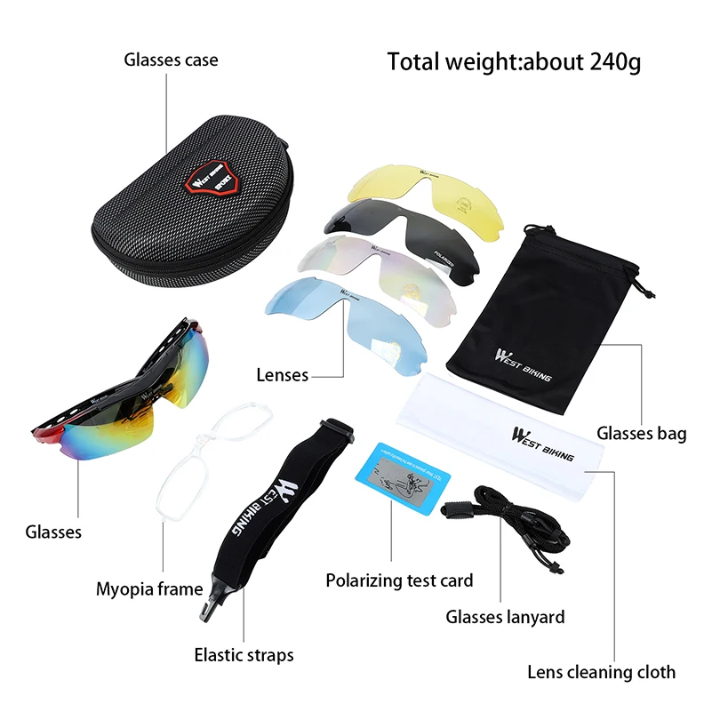 WEST BIKING Bicycle Riding Glasses Polarized Glasses Mountain Bike Outdoor Sports Equipment Prescription Windproof Glasses