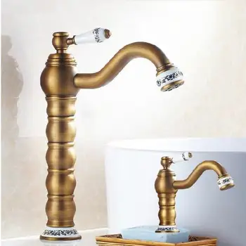 

Newly Tall Faucet Retro Style Bathroom Sink Basin Faucet Antique Brass Single Ceramic Handle Single Hole Deck Mounted basin tap