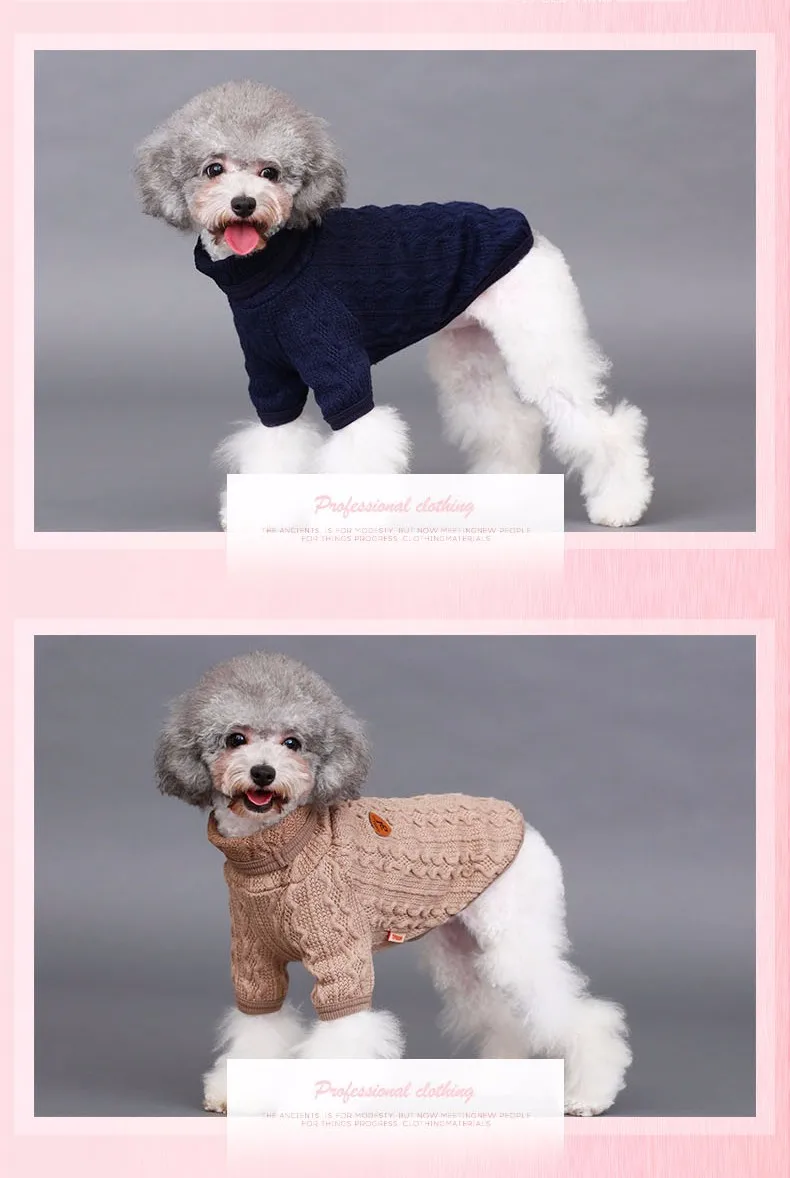 Вязаный свитер для собаки, кошки, котенка, щенка, Классический свитер с высоким воротом, вязаная одежда для питомца, осенне-зимняя верхняя одежда, жакет, 3 цвета