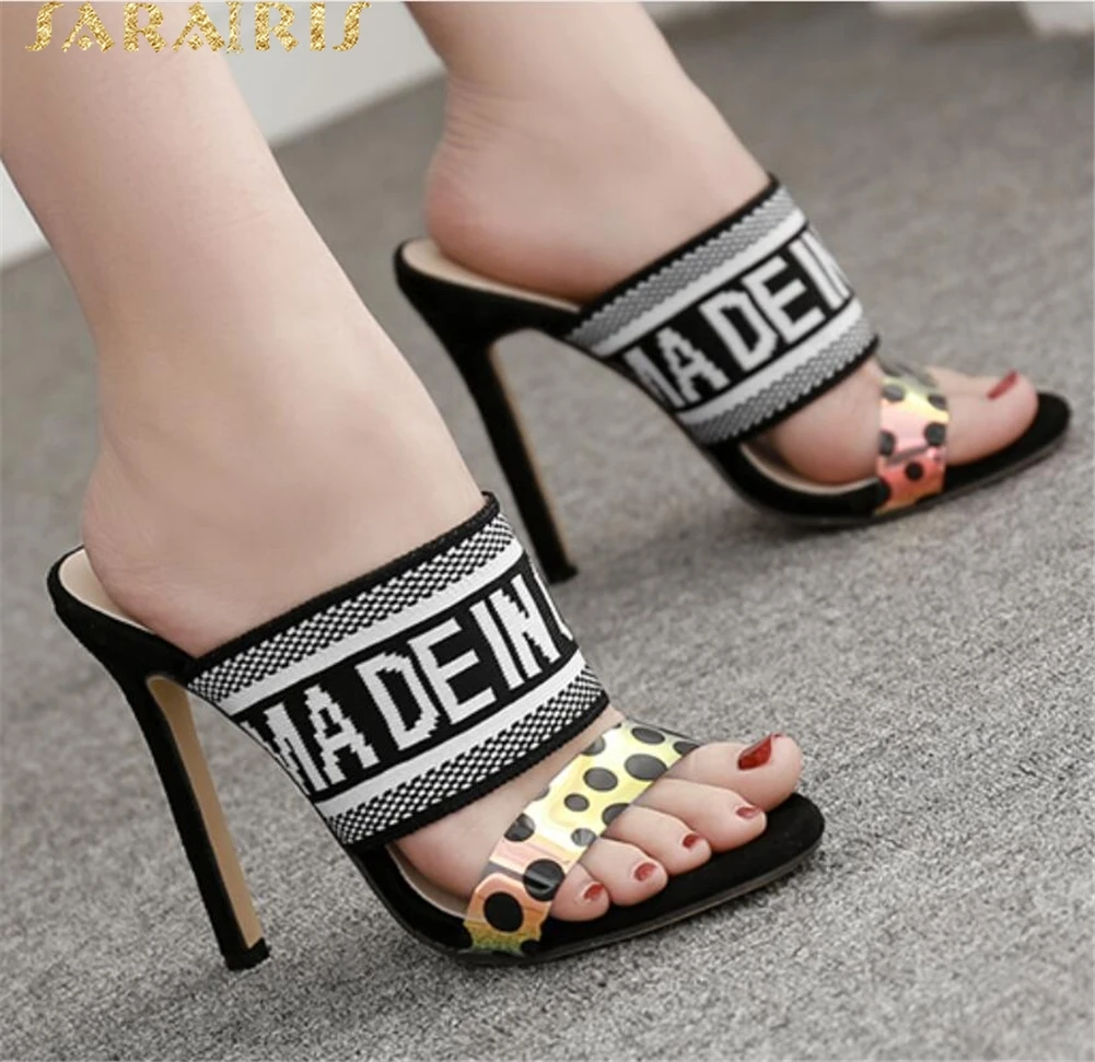 

Sarairis 2019 Brand New Szie 35-40 Ladies High Heels Mules Woman Shoes Woman Casual Party Sexy Outside Summer Slippers