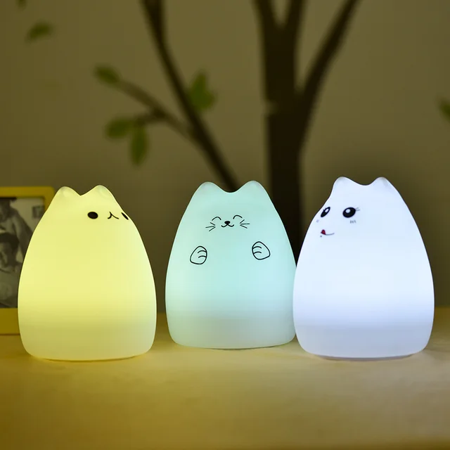Premium 7 Colors Cat LED Night Light USB Children Silicone Soft Cartoon Baby Touch Sensor Lamp Breathing Bedside Table Lamp