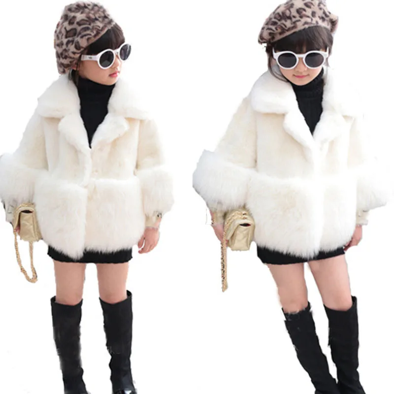 Trendy Girl Faux Fur Coat White Fur Outerwear Lady Winter Long Sleeve