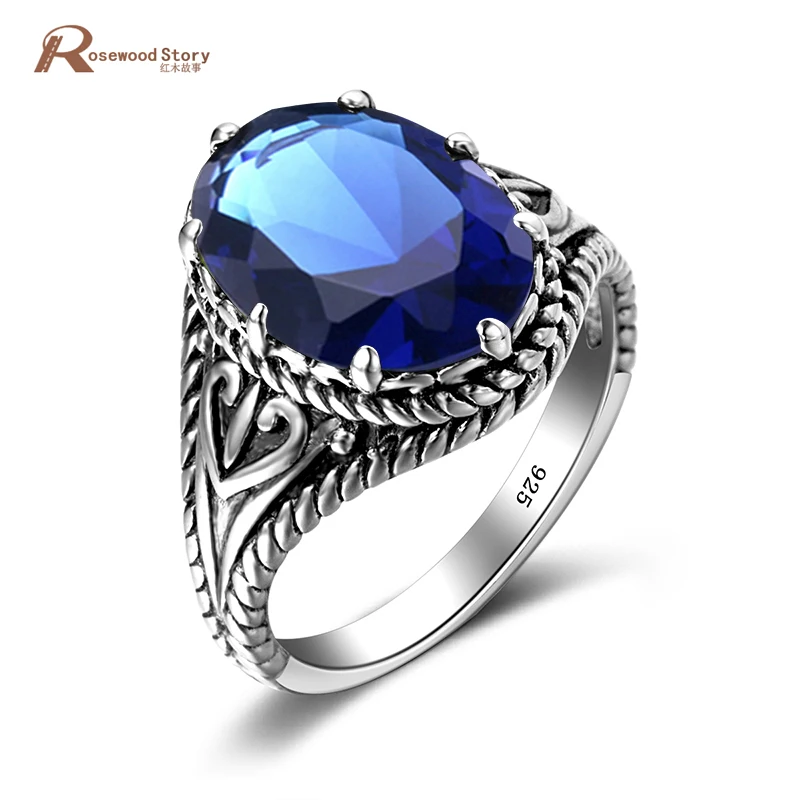 

Unique Design 2.3ct Created Sapphire Stone Ring For Women Genuine 925 Sterling Silver Jewelry Handmade Birthstone Rings