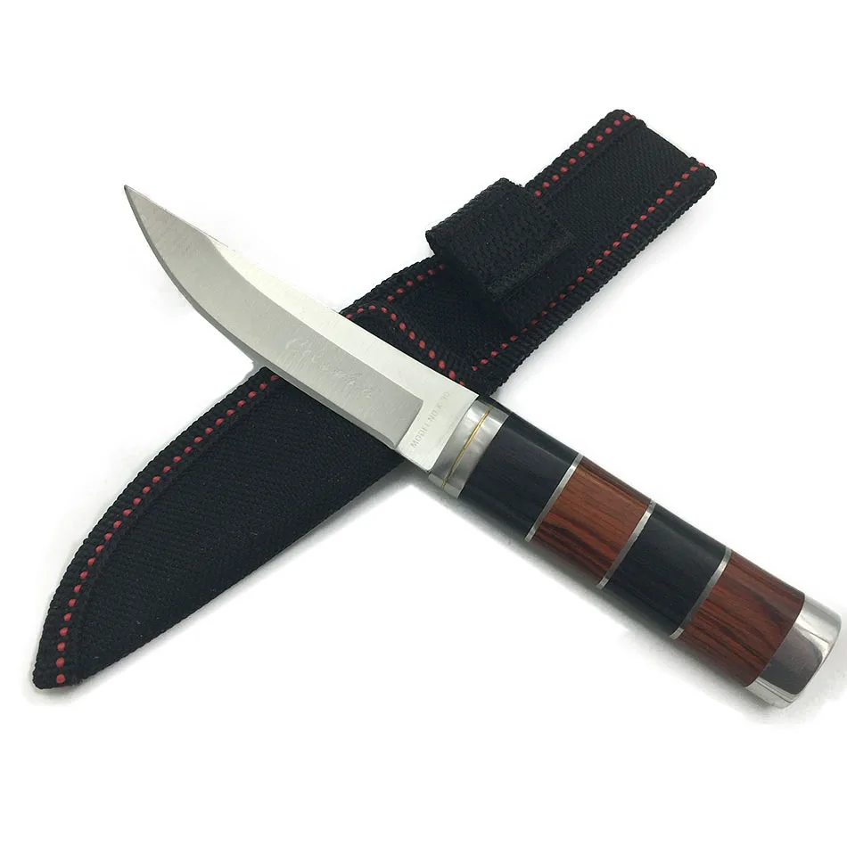 Colour wood+ steel handle Outdoor Camping knife Portable Survival Hunting knives with scabbard fixed blade | Инструменты