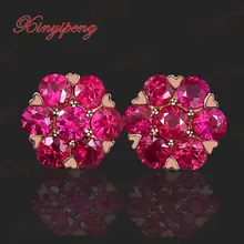 Розовое золото 18 карат с натуральными Рубиновыми шипами, серьги красного цвета огня, ювелирные изделия, обрезаны в форме цветка