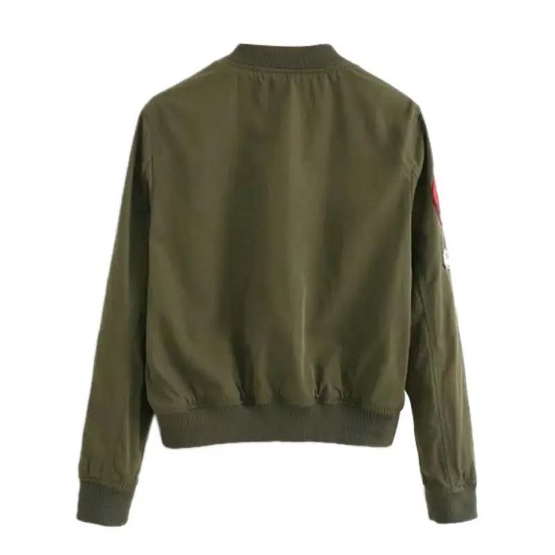 Fashion Army Green Women Bomber Jackets Female Coat Flight Suit Casual Print Jacket Embroidered Patches Women Basic CoatsLQ