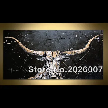

Hand Painted Black Golden White Bull Palette Knife Abstract Oil Painting On Canvas Modern Painting Decoration Living Room Wall