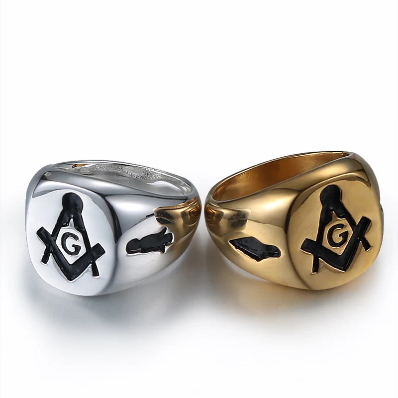 

Aibeiou Stainless Steel Freemason Gold/silver Ring Men's Masonic Rings for Men.