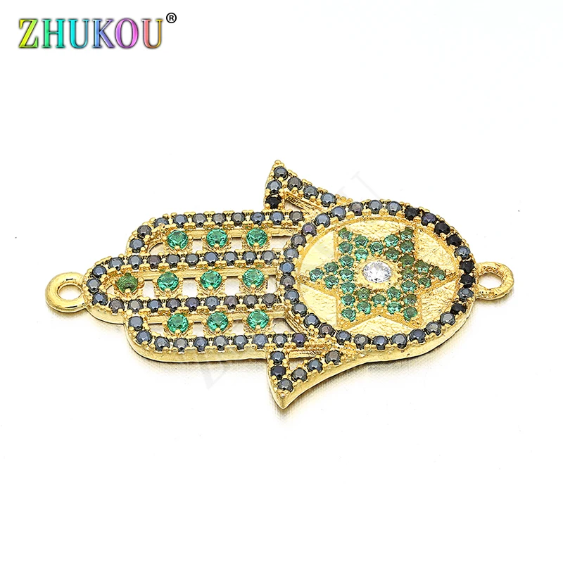 

33*22mm Handmade Brass Cubic Zirconia Evil Eyes Charms Connectors for DIY Jewelry Making Accessories Parts, Model: VS86